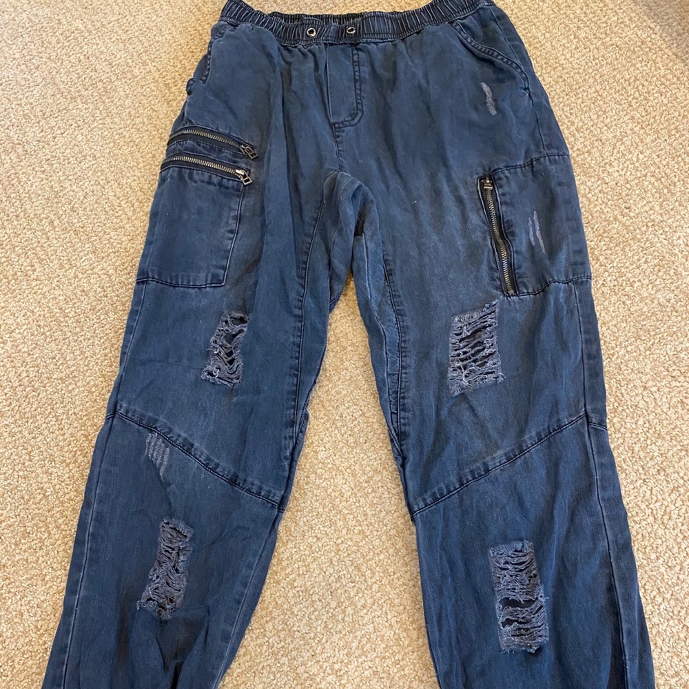 Black distressed joggers